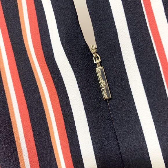 KARL LAGERFELD PARIS Womens 4 Striped Handkerchief-Hem Sleeveless Midi Dress - Picture 8 of 14